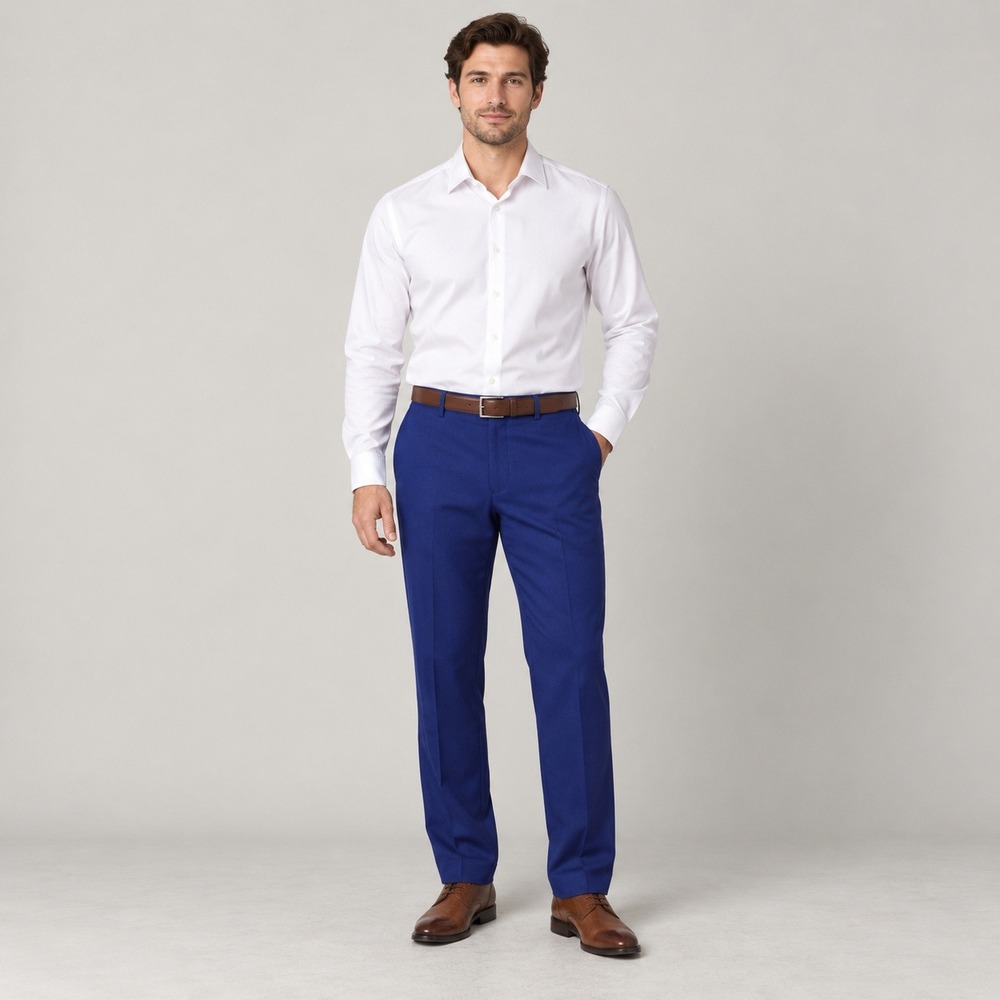 Tailorbyrd Suit Pants Mens 32W Blue Stretch Unhemmed Flat Front NWT Formal
